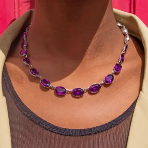 16" Art Deco Amethyst Paste Riviere Necklace, 31.3g