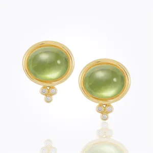 18K Classic Oval Earring with cabochon Peridot and diamond granulation