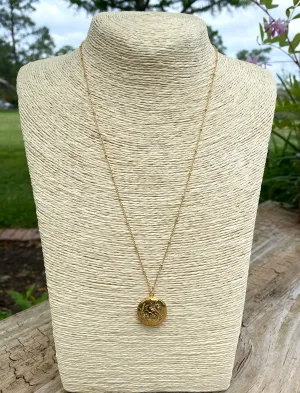 18K Gold Beaded Chain With Locket Round Charm