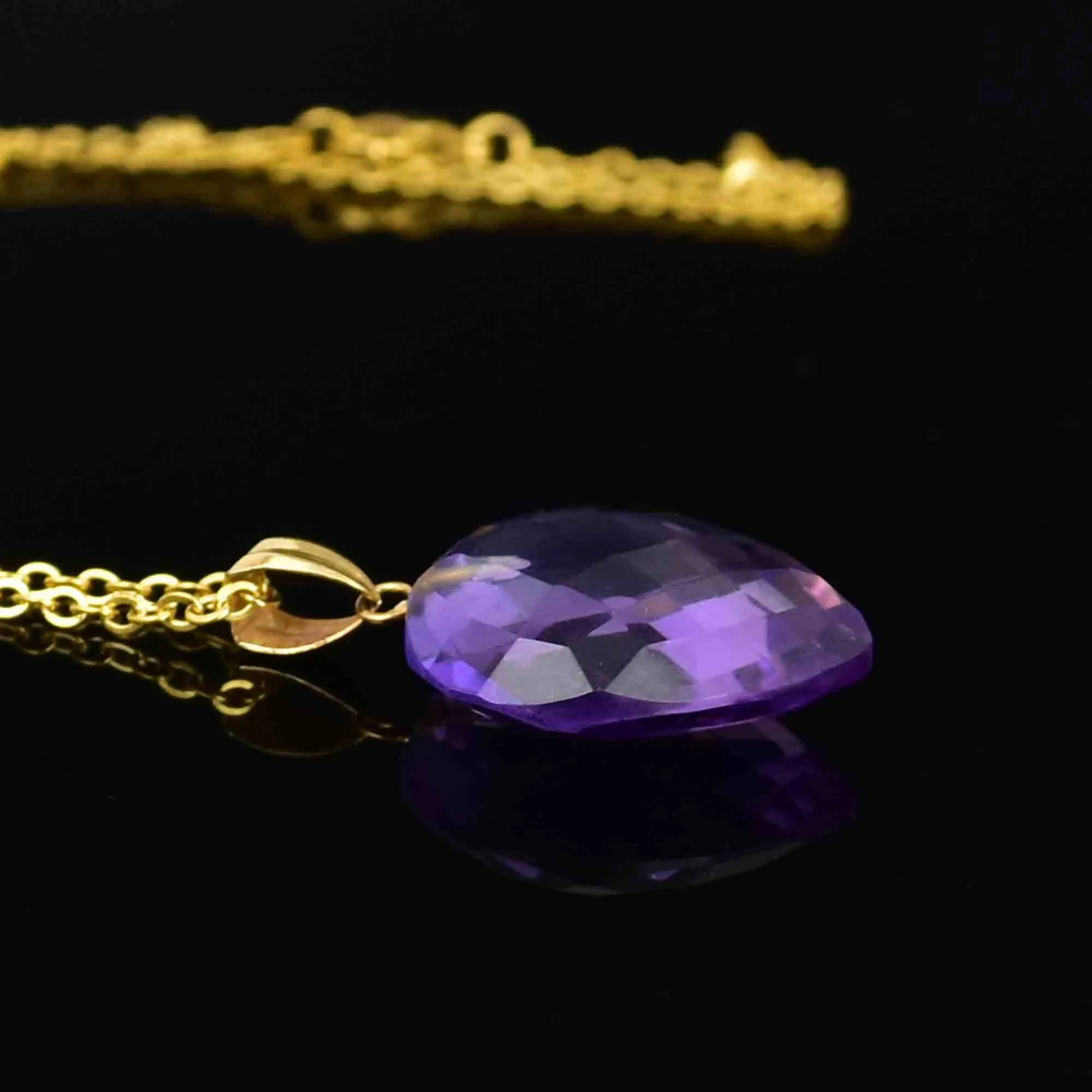 18K Gold Faceted Amethyst Heart Pendant Necklace