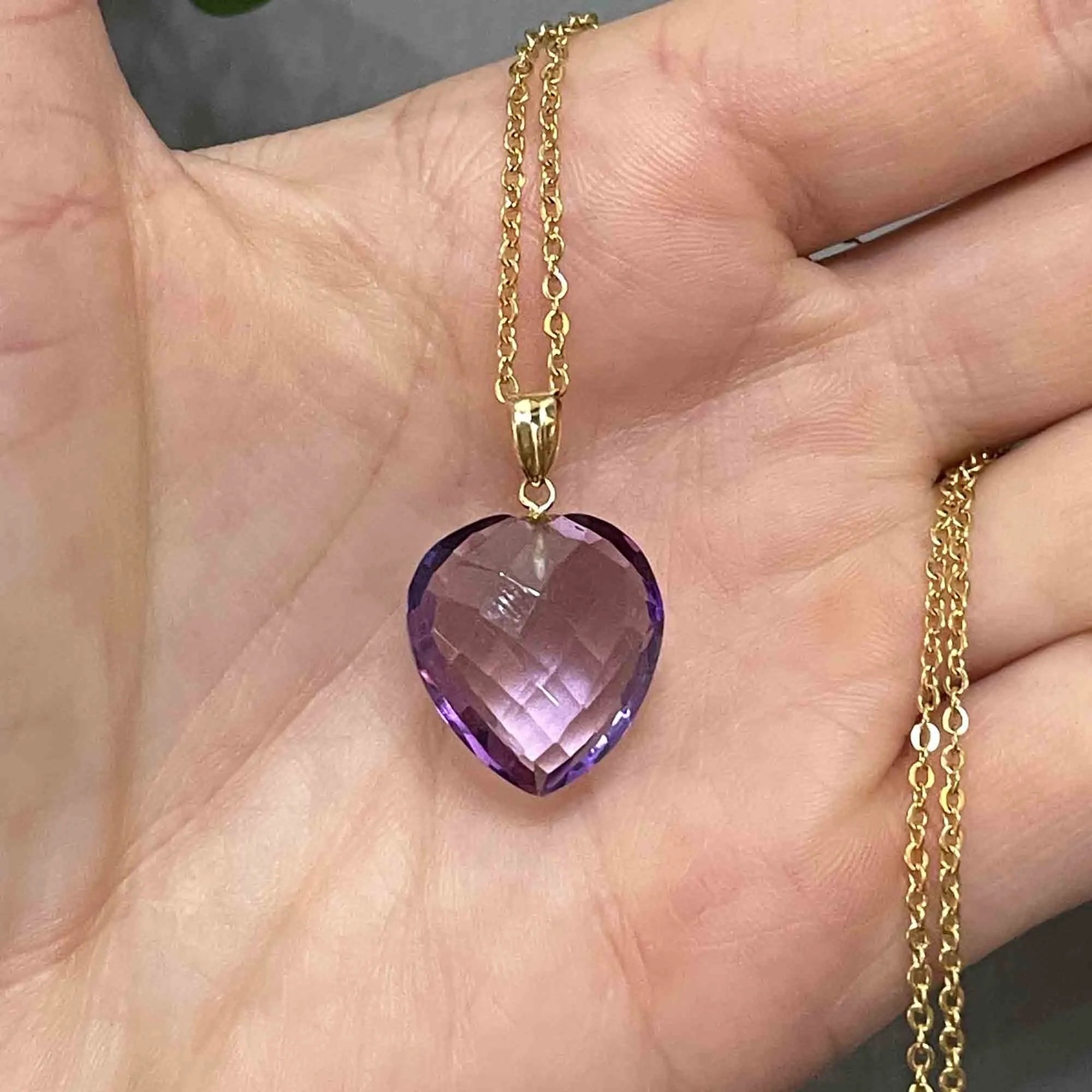 18K Gold Faceted Amethyst Heart Pendant Necklace