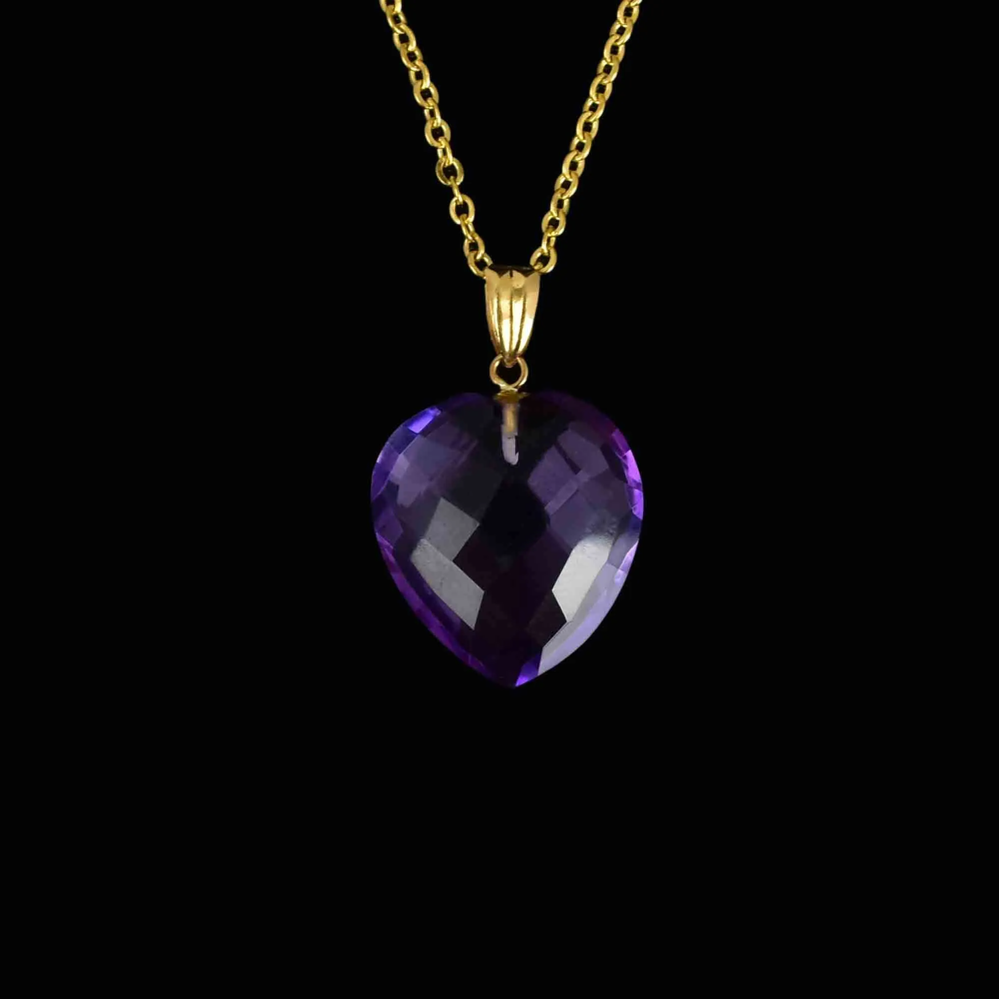 18K Gold Faceted Amethyst Heart Pendant Necklace