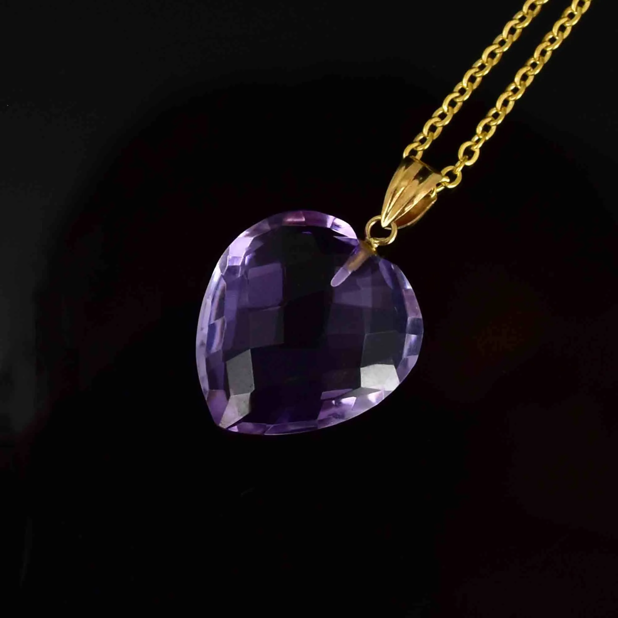 18K Gold Faceted Amethyst Heart Pendant Necklace