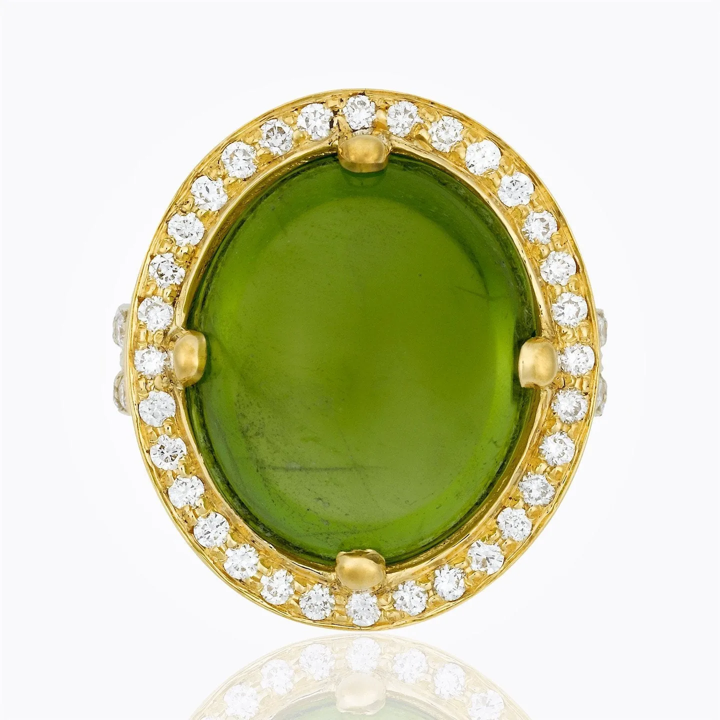 18K Pavé Halo Ring with peridot and diamond