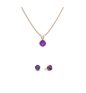 18K Rose Gold 1/2ct Amethyst Round 18 Inch Necklace and Earrings Set Plated