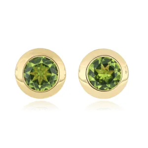 18k Yellow Gold Bezel Set Peridot Studs