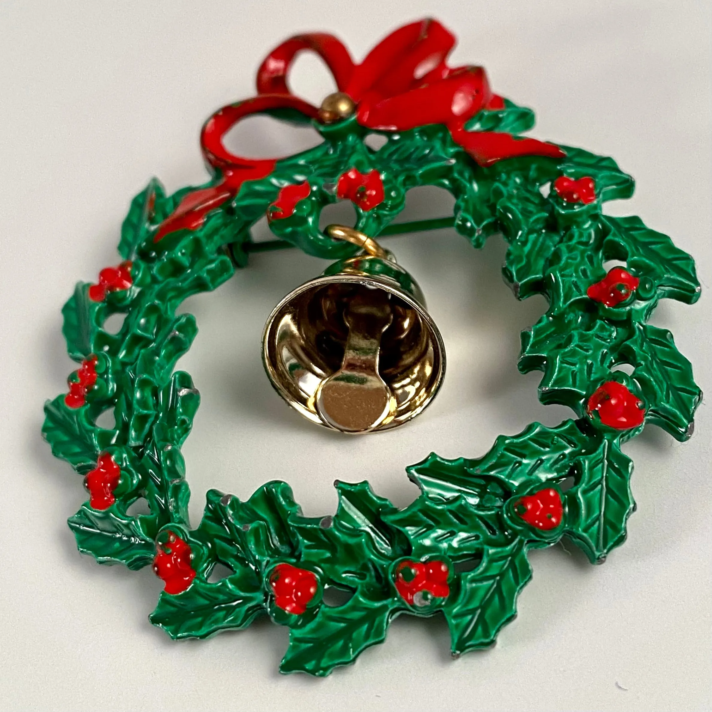 1960s Holly Wreath Enamel Brooch