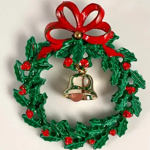 1960s Holly Wreath Enamel Brooch