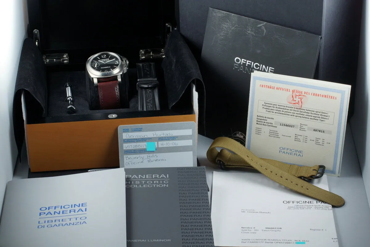 2005 Panerai PAM 177 Titanium Marina with Box and Papers