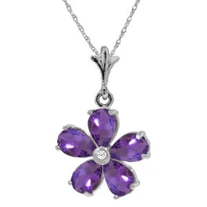 2.22 Carat 14K Solid White Gold Necklace Natural Purple Amethyst Diamond