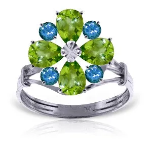 2.43 Carat 14K Solid White Gold Ring Natural Peridot Blue Topaz