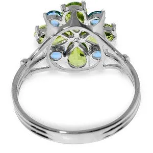 2.43 Carat 14K Solid White Gold Ring Natural Peridot Blue Topaz