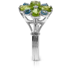 2.43 Carat 14K Solid White Gold Ring Natural Peridot Blue Topaz