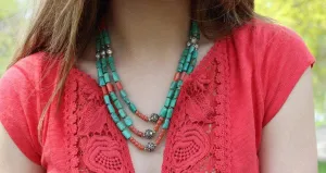 3 Strand Turquoise and Silver Tibetan Traditional Necklace