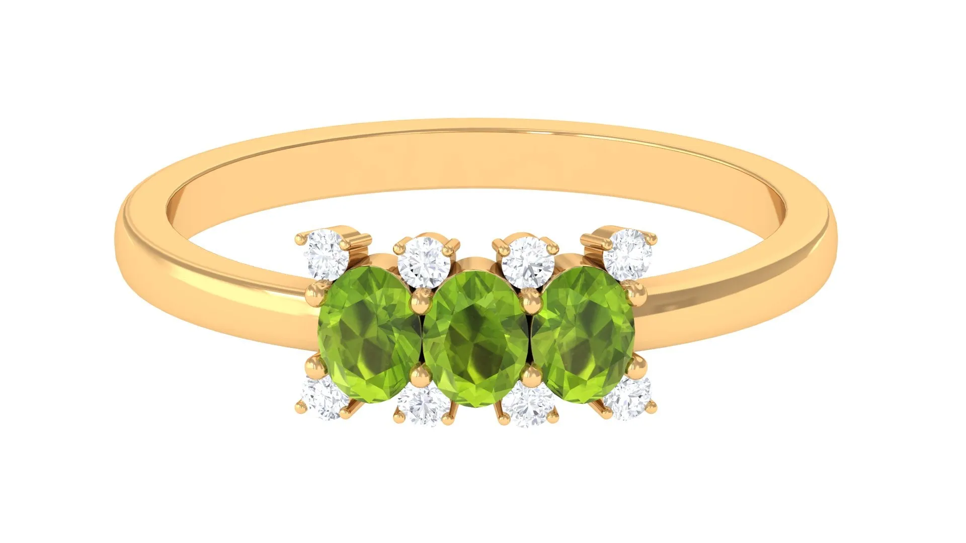 3/4 CT Oval Cut Peridot Three Stone Ring with Diamond Stones