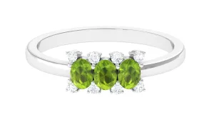 3/4 CT Oval Cut Peridot Three Stone Ring with Diamond Stones