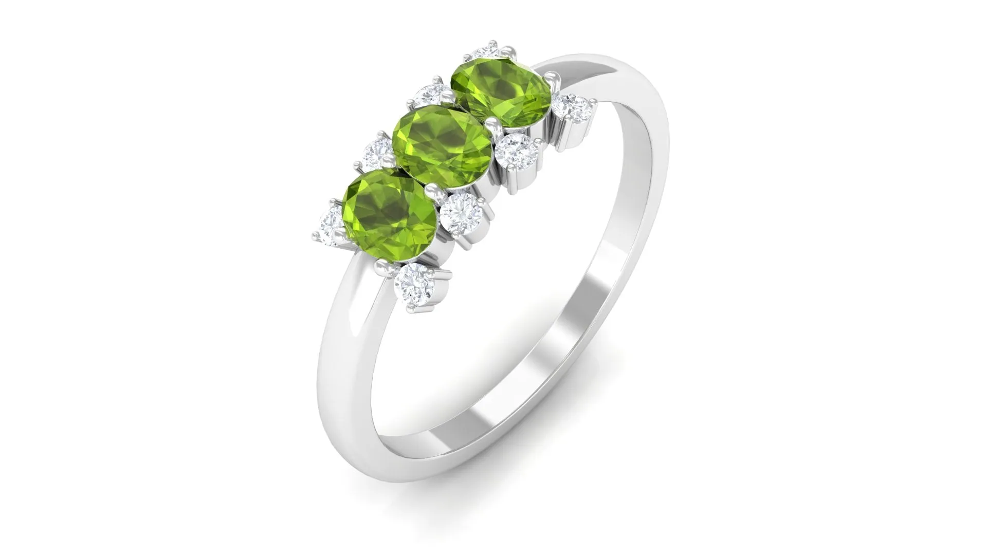 3/4 CT Oval Cut Peridot Three Stone Ring with Diamond Stones