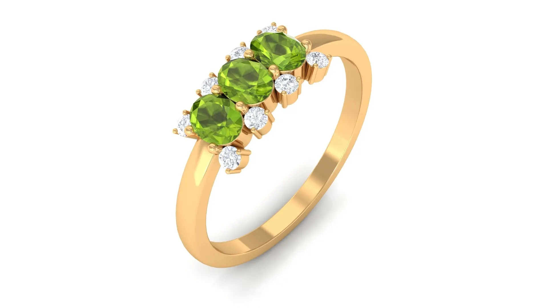 3/4 CT Oval Cut Peridot Three Stone Ring with Diamond Stones