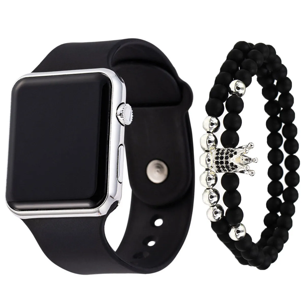 3pcs/Set Men's Fashion Simple Led Silicone Electronic Watch Bracelet Set