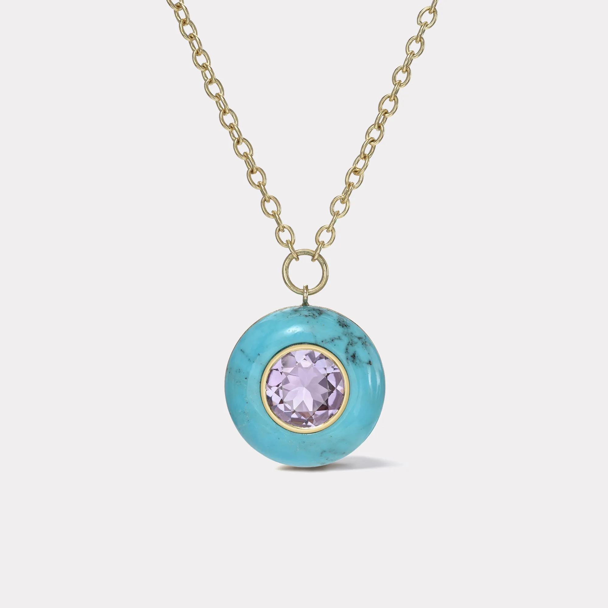 4.65ct Round Amethyst in Turquoise Lollipop Pendant