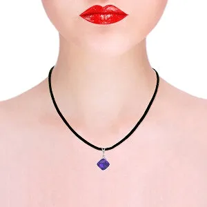 8.76 Carat 14K Solid White Gold Leather Necklace Diamond Purple Amethyst