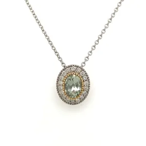 9ct Gold Two Tone 0.97ct Green Amethyst & Diamond Halo Pendant