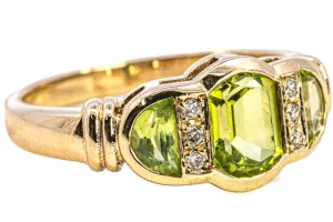 9ct Yellow Gold Peridot and Diamond Ring