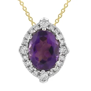 9K Yellow Gold 0.15ct Diamond Amethyst Necklace