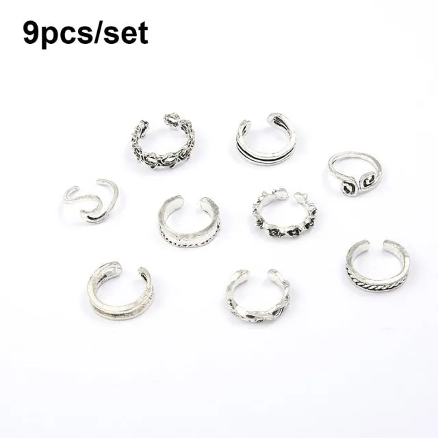 9Pcs Foot Ring Open Adjustable Toe Rings Wave Pattern