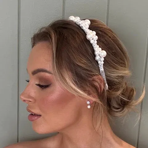 A'el Este - Charlotte - Bridal Pearl Headband - Silver