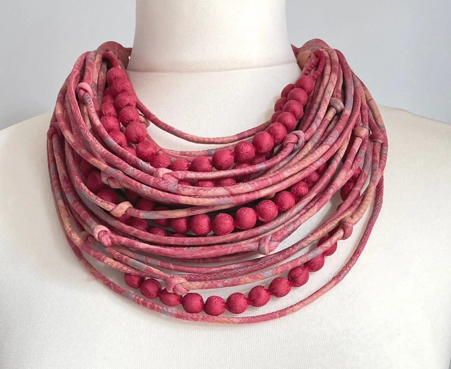 Africa Tribal Layered Beaded Necklace Pink/Soft Coral