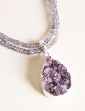 Amethyst Druzy on Iolite Necklace - One of a Kind