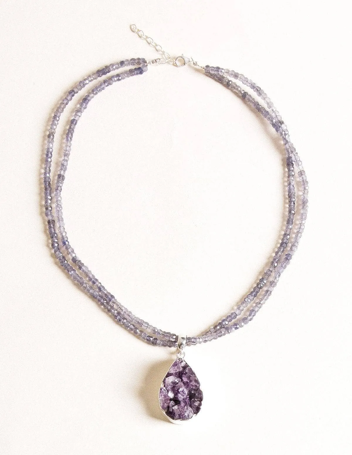 Amethyst Druzy on Iolite Necklace - One of a Kind