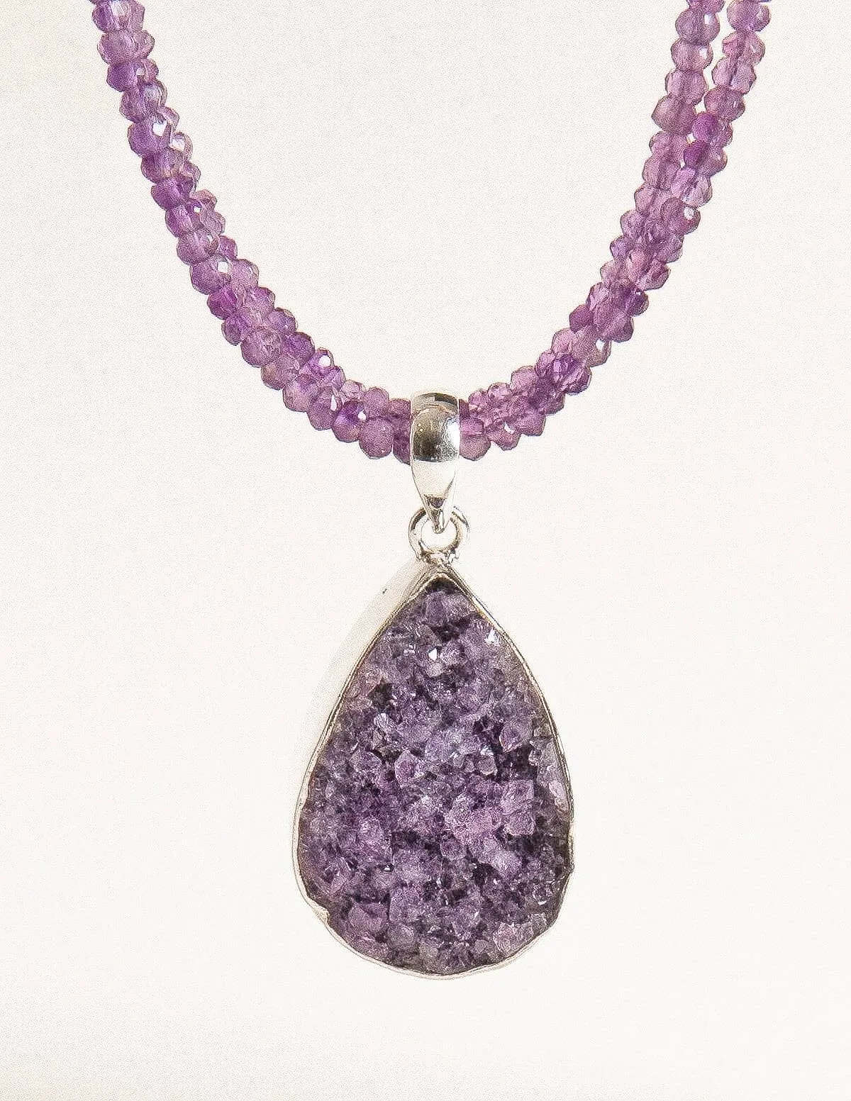 Amethyst Druzy Pendant Beaded Necklace - One of a Kind