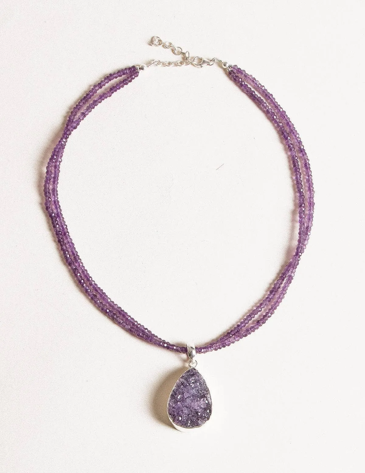 Amethyst Druzy Pendant Beaded Necklace - One of a Kind