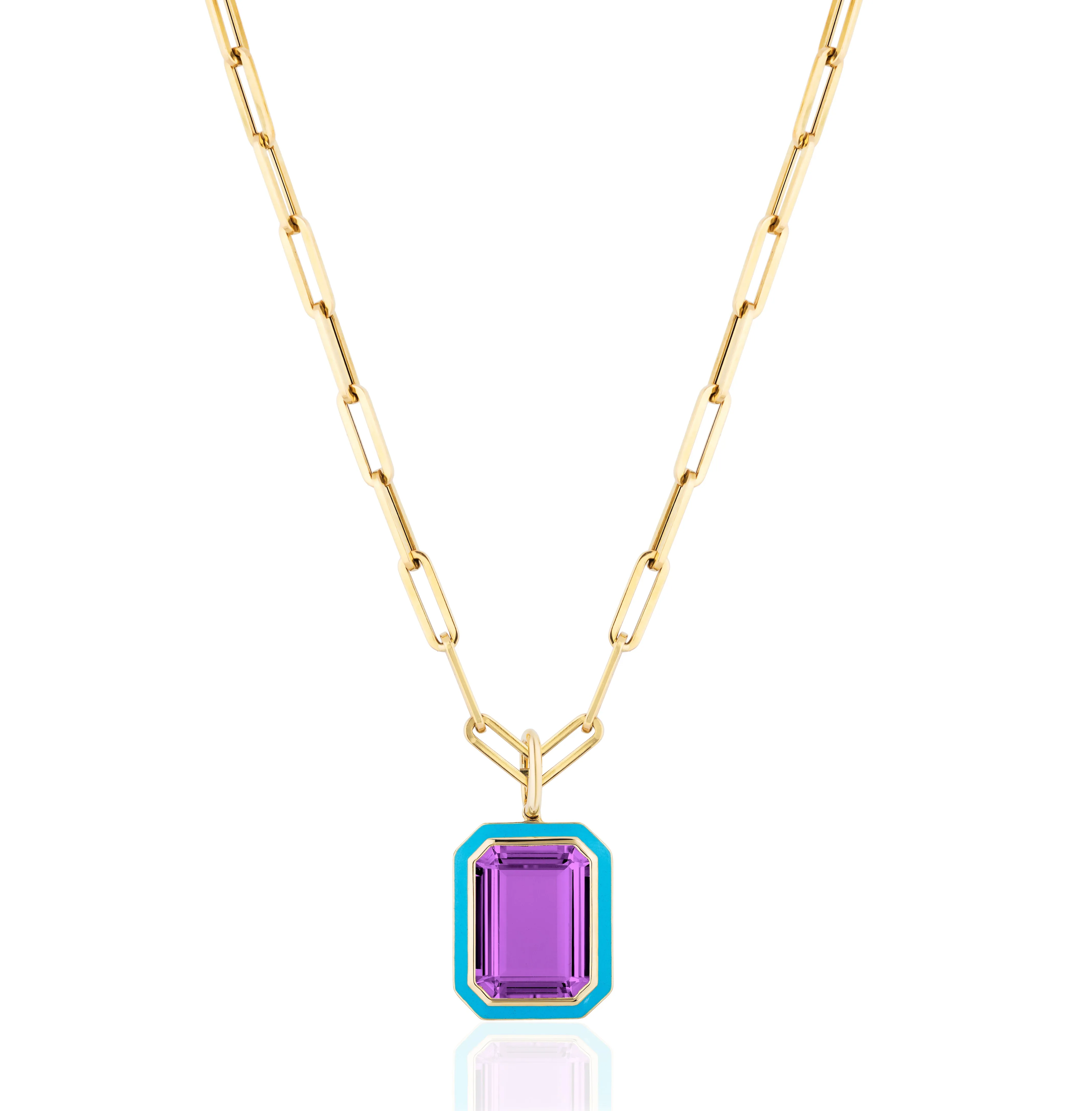 Amethyst Emerald-Cut Pendant with Turquoise Enamel, 8cts