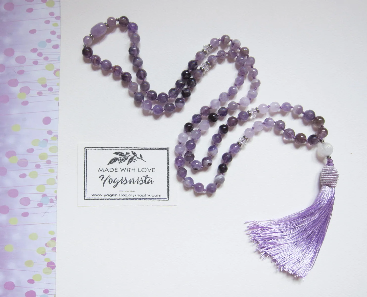 Amethyst, Lavender Mala Tassel Necklace - The Sixth Chakra