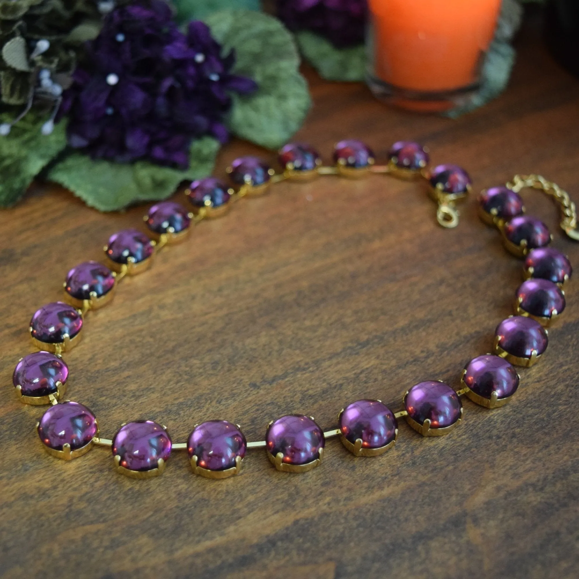 Amethyst Mirror Back Collet Necklace - Medium Round