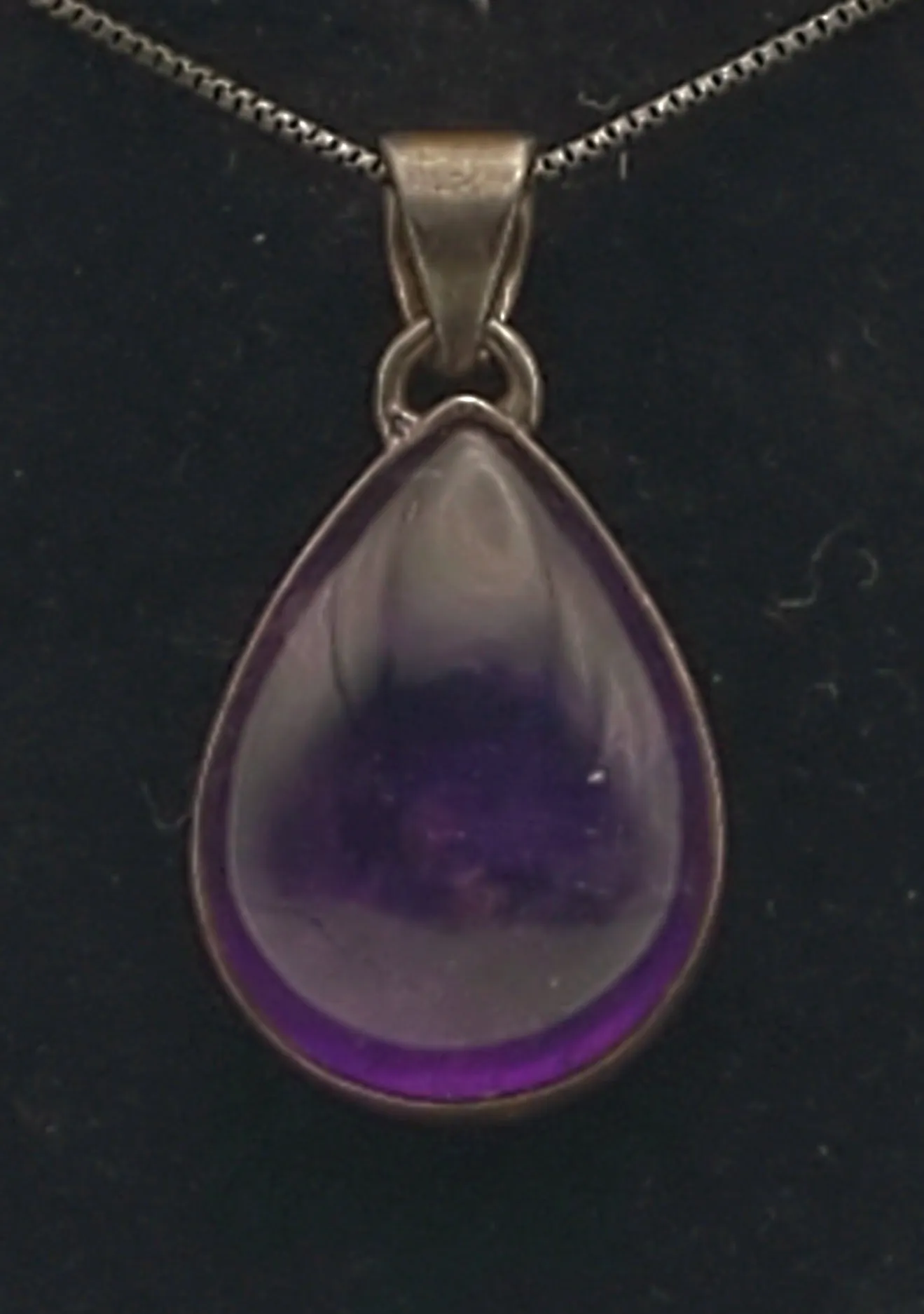 Amethyst Pear Cabochon Sterling Silver Pendant on Sterling Silver Chain Necklace - 18.5"