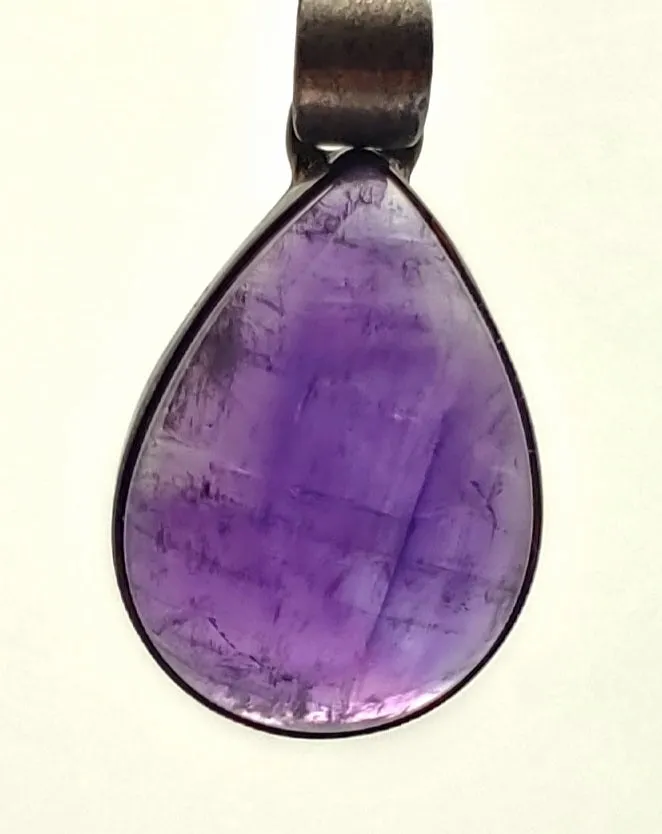 Amethyst Pear Cabochon Sterling Silver Pendant on Sterling Silver Chain Necklace - 18.5"