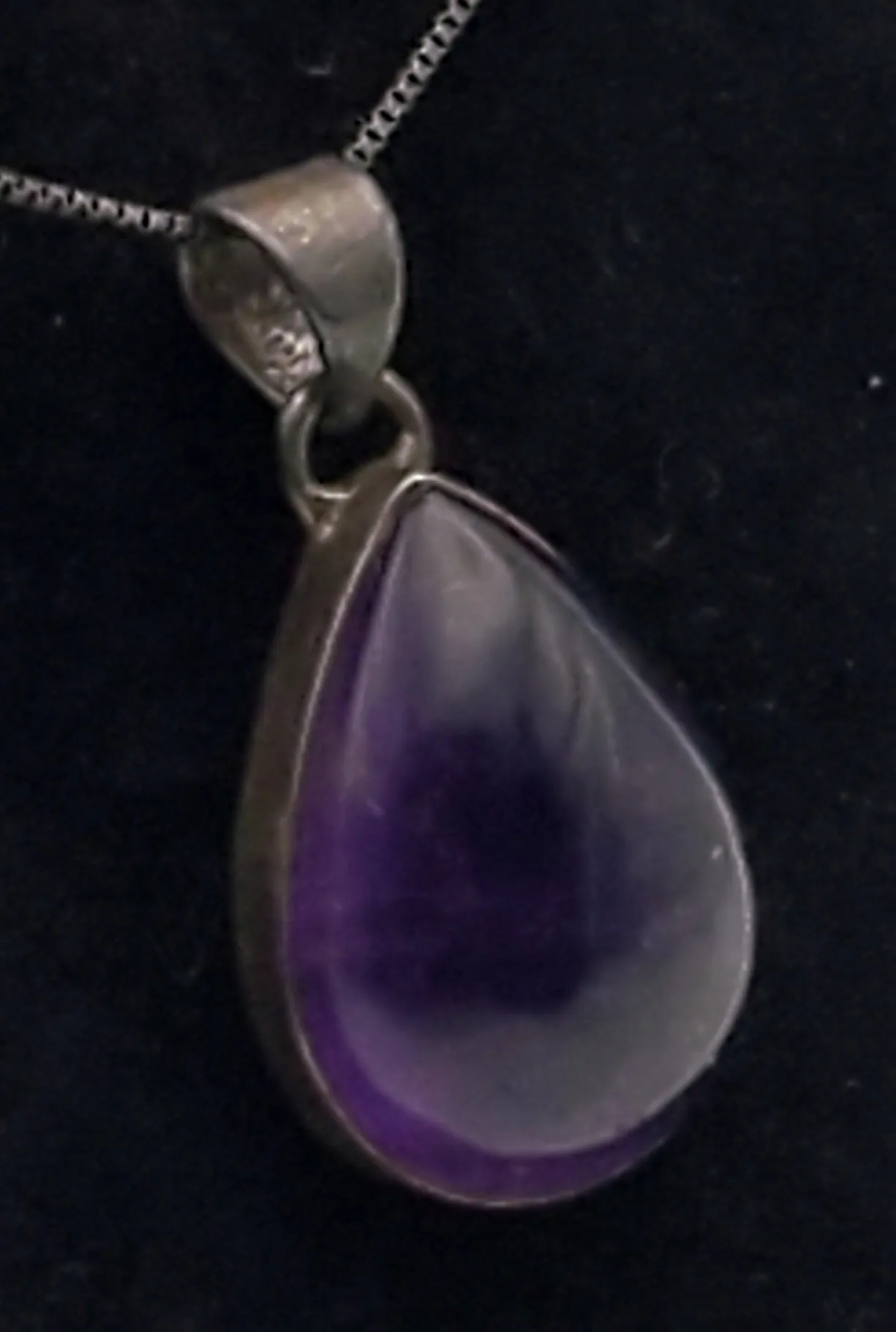 Amethyst Pear Cabochon Sterling Silver Pendant on Sterling Silver Chain Necklace - 18.5"