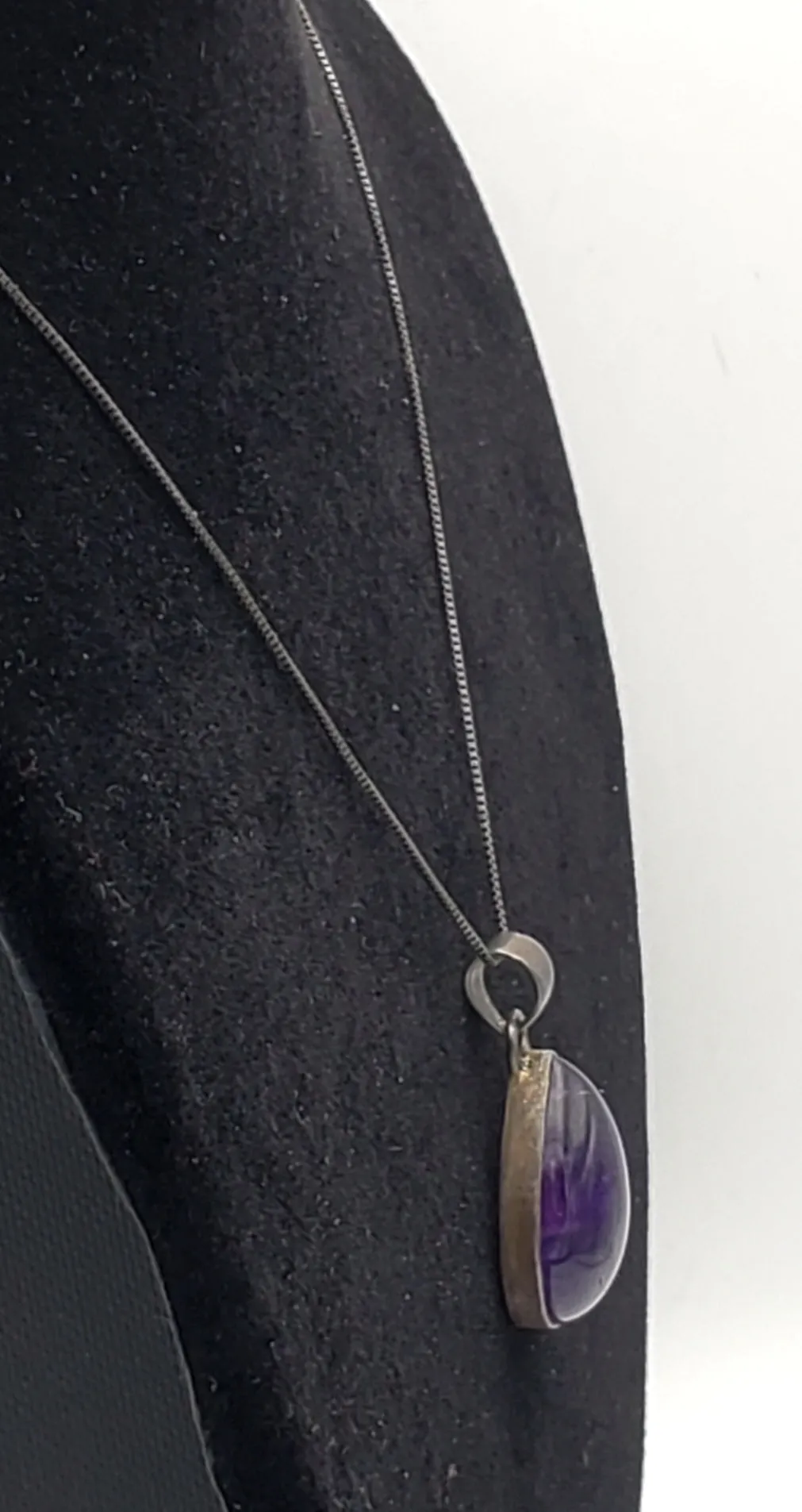 Amethyst Pear Cabochon Sterling Silver Pendant on Sterling Silver Chain Necklace - 18.5"