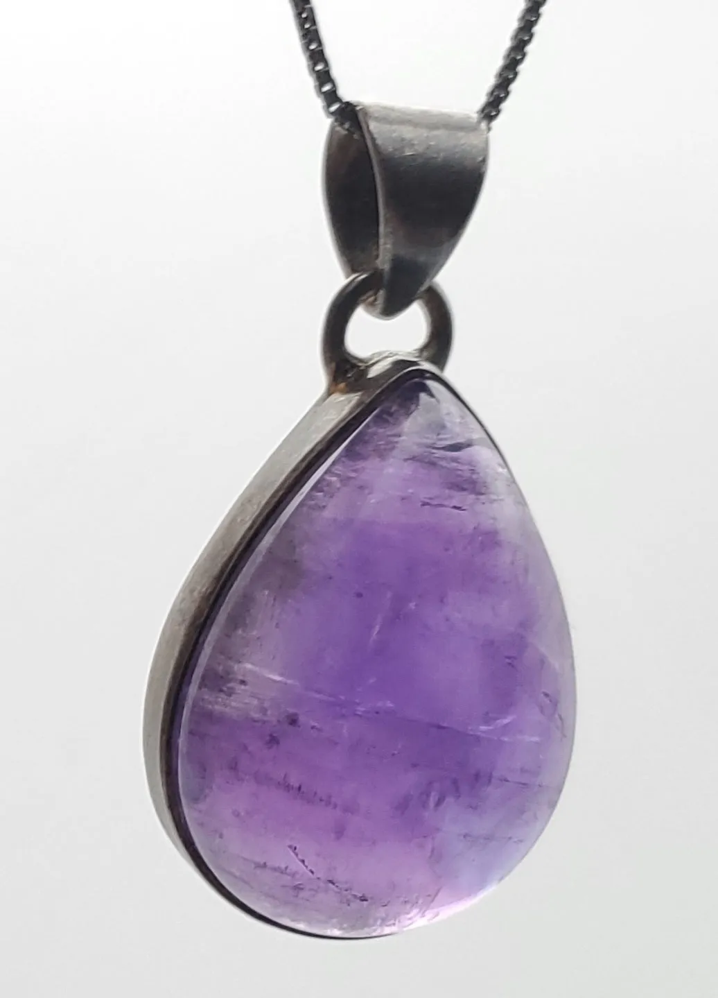 Amethyst Pear Cabochon Sterling Silver Pendant on Sterling Silver Chain Necklace - 18.5"