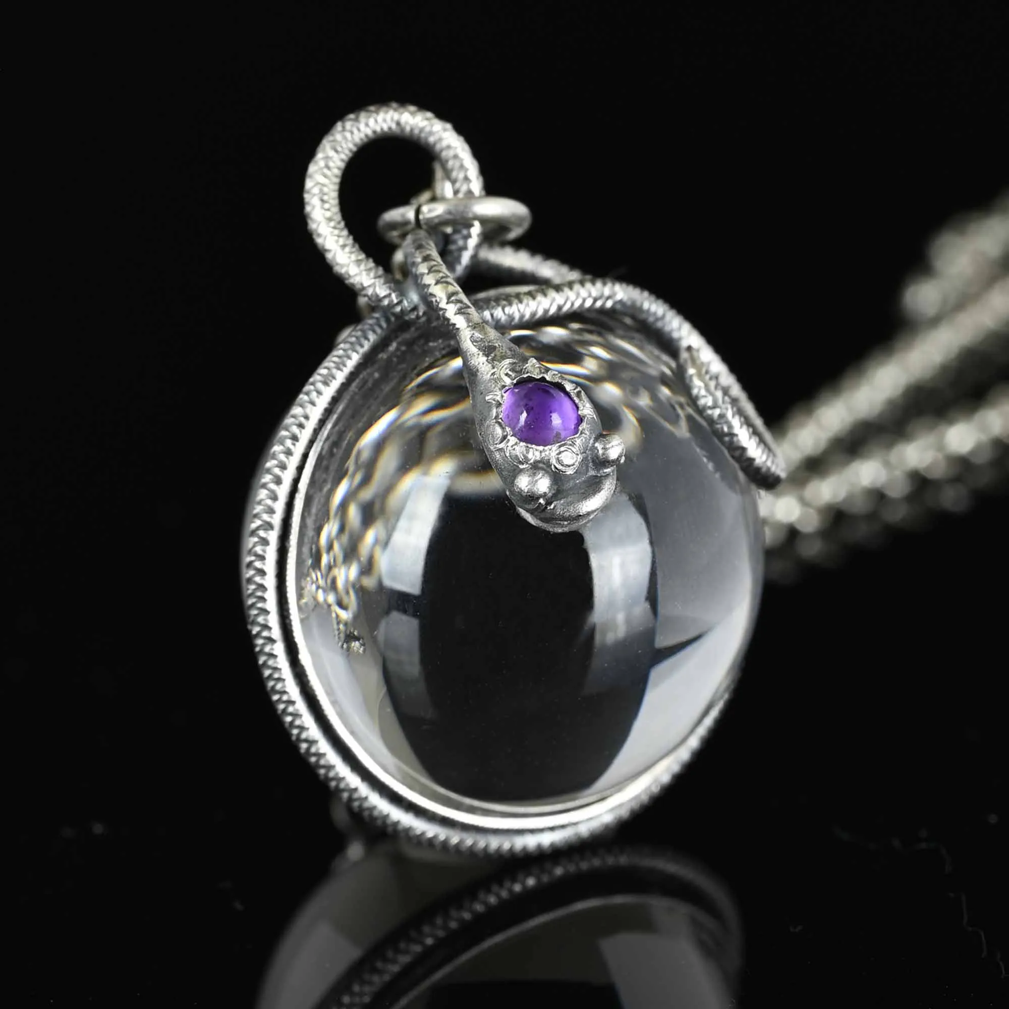 Amethyst Pools of Light Rock Crystal Snake Pendant