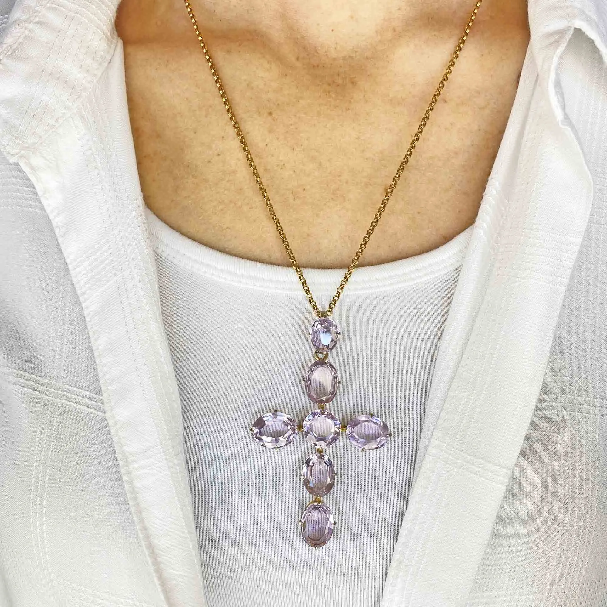 Antique 28 CTW Amethyst Cross Pendant Necklace