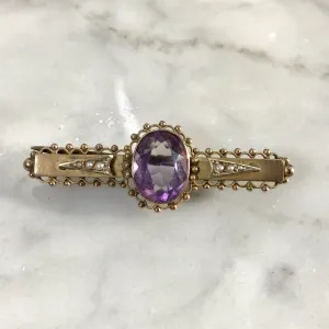 Antique Amethyst Brooch or Pendant in 9K Yellow Gold. February Birthstone. 6th Anniversary.