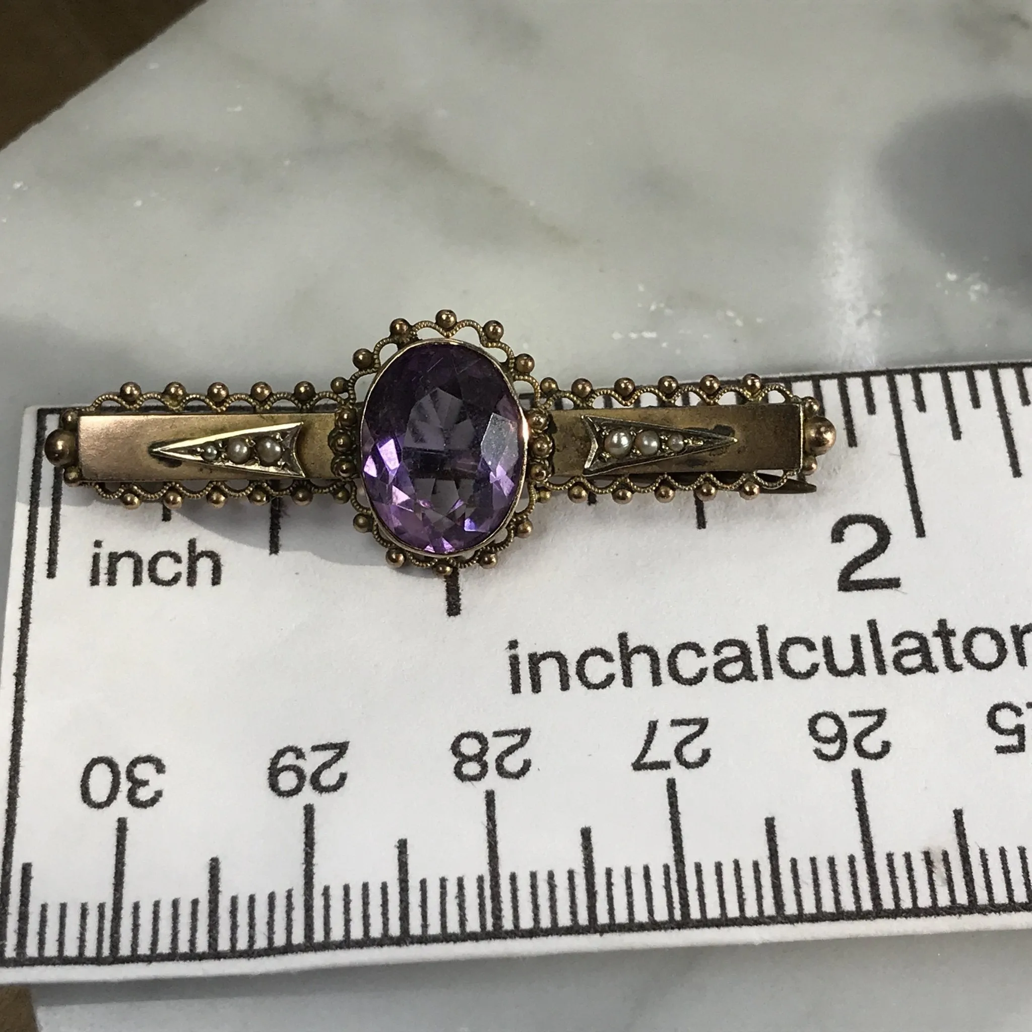 Antique Amethyst Brooch or Pendant in 9K Yellow Gold. February Birthstone. 6th Anniversary.