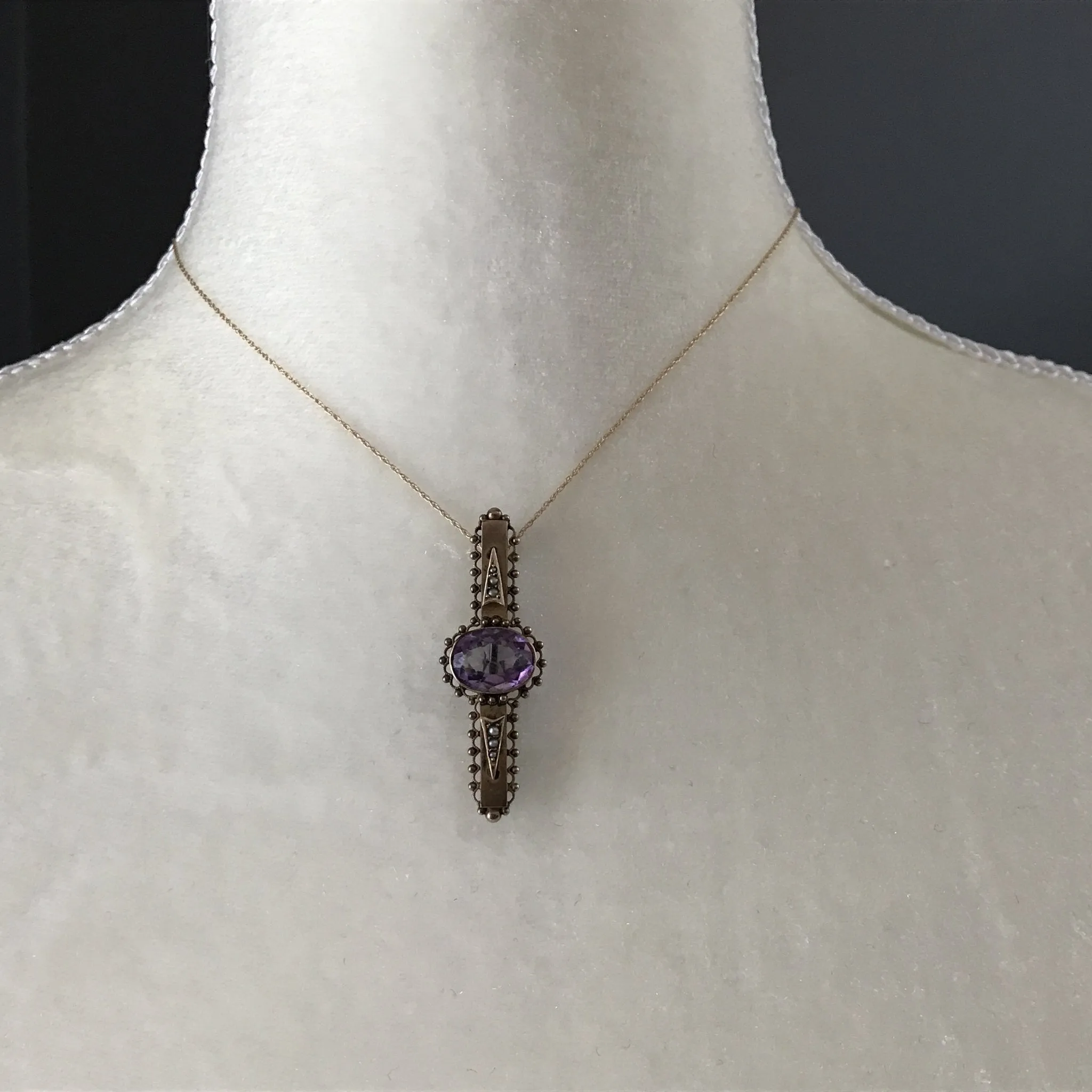 Antique Amethyst Brooch or Pendant in 9K Yellow Gold. February Birthstone. 6th Anniversary.