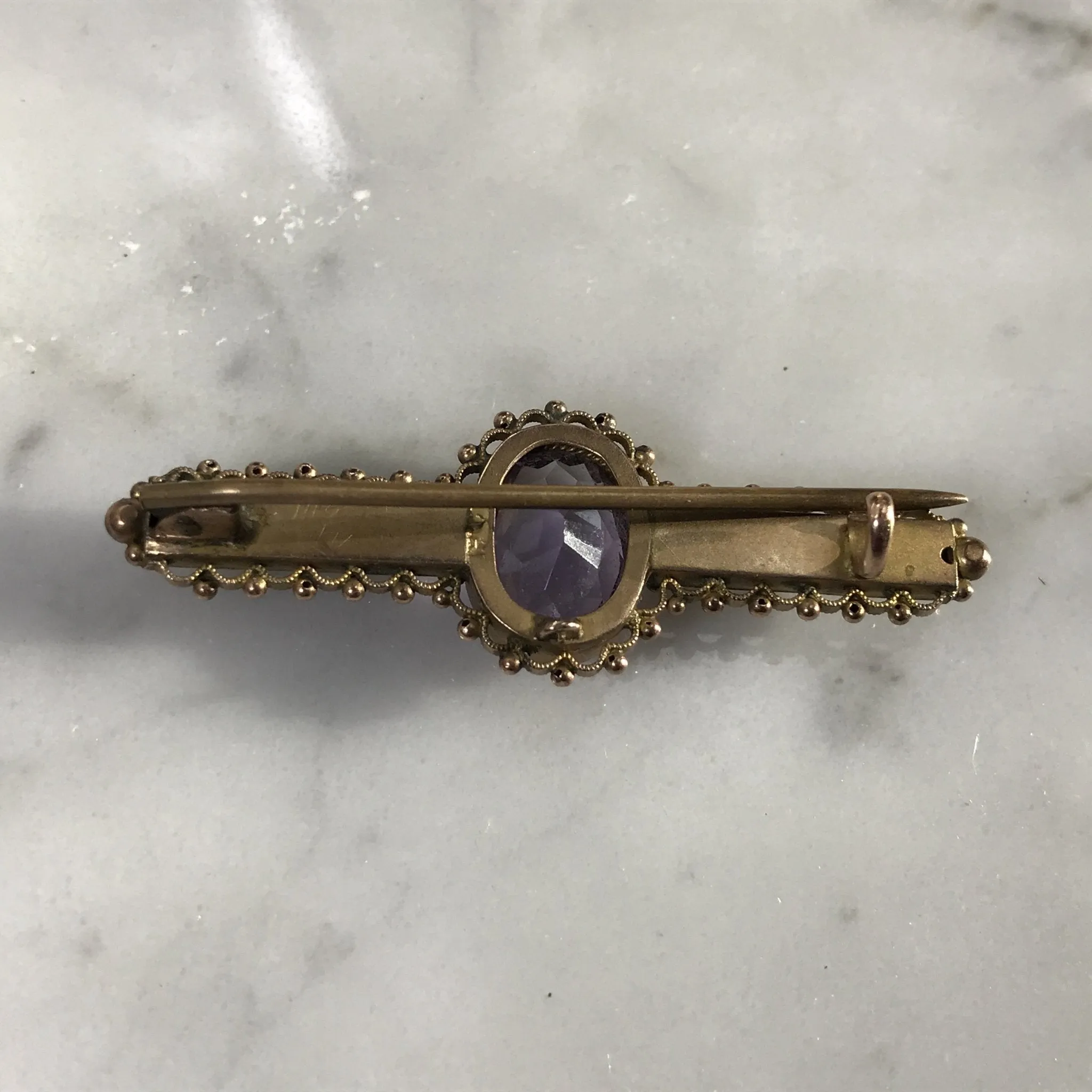 Antique Amethyst Brooch or Pendant in 9K Yellow Gold. February Birthstone. 6th Anniversary.