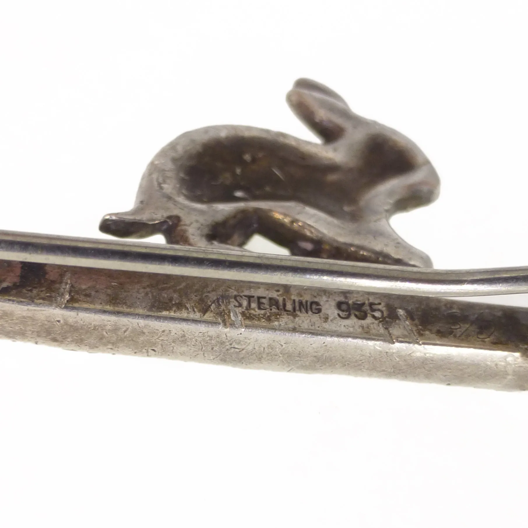 Antique Edwardian Silver Paste Bunny Rabbit Bar Brooch